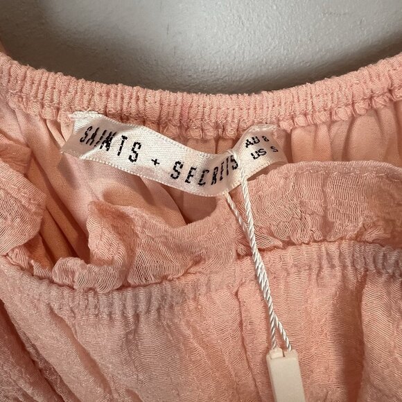 Saints + Secrets Blush Pink Mini Dress Womens Size Small Milk Maid Ruffle NWT - Picture 8 of 13